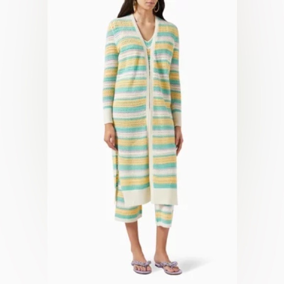 Izaak Azanei Long cardigan with multi-colored crochet stripe Cashmere Wool Blend - Picture 5 of 12